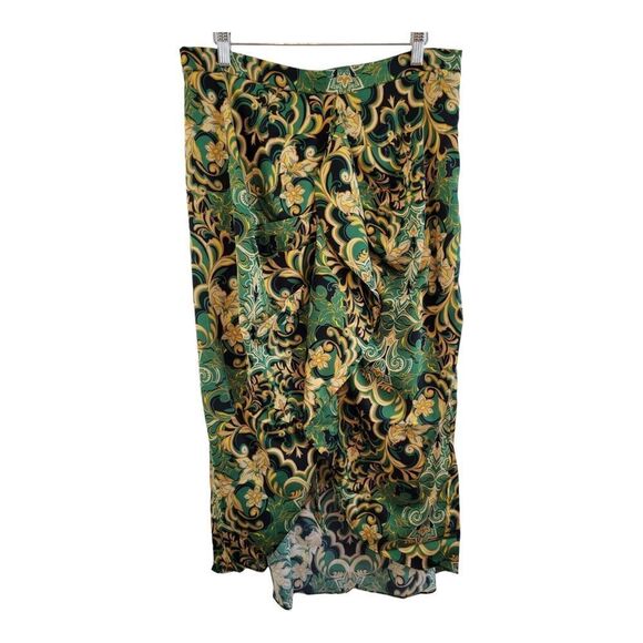 City Chic Plus Size XL 22 Drapey Tulip Faux Wrap Skirt/Silky/Green-Golden - Picture 5 of 12